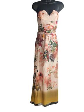 Ted Baker London Floral Print Strapless Maxi Dress With Tie Waist Size 2